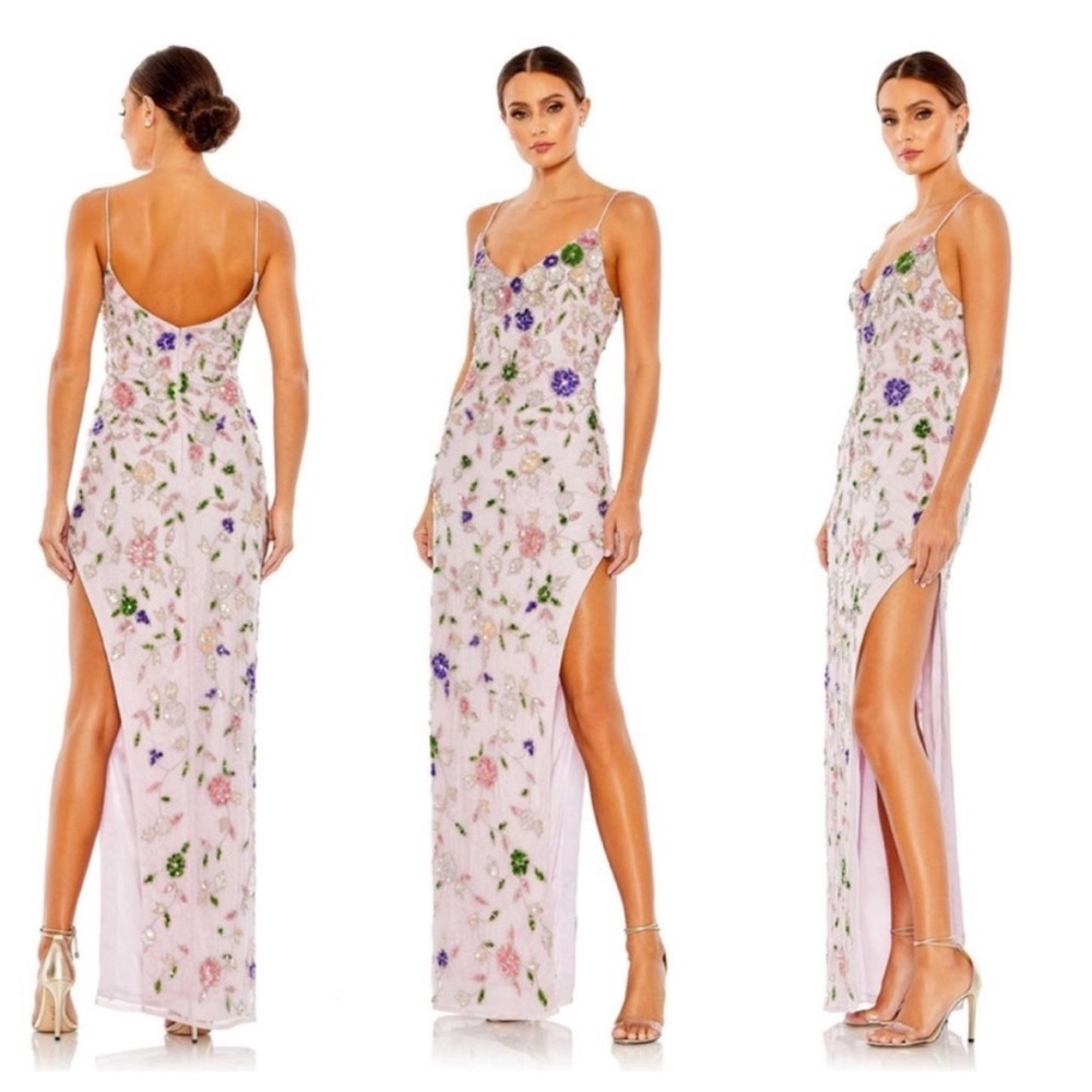 MAC DUGGAL 10893 Sequin Floral Lace Sheath Gown Lilac Size 4